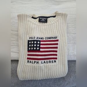 Ralph Lauren Cream Sweater with American Flag Design